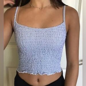 Brandy Melville izzy tank crop top smocked bows ruffle lettuce hem adjustable